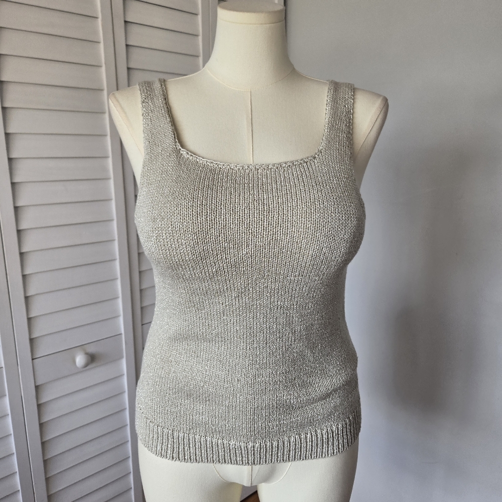 LOFT Metallic Beige Gold Knit Sweater Tank Sleeveless